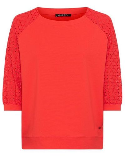 Olsen Jersey And Eyelet Mixed Media Top - Red