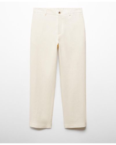 Mango Relaxed Fit 100% Linen Pants - White