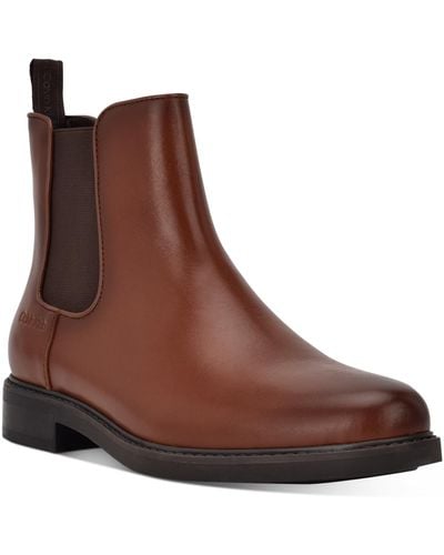 Calvin Klein Fenwick Leather Ankle Chelsea Boots - Brown