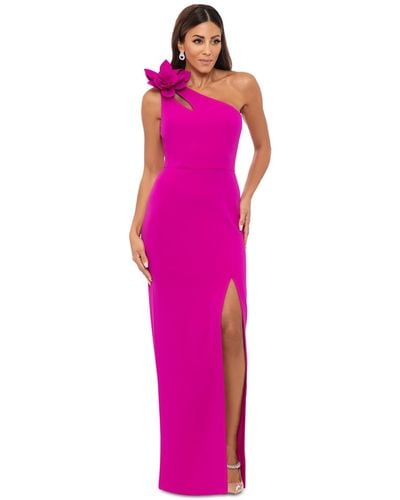 Xscape One-shoulder Flower Side-slit Dress - Pink