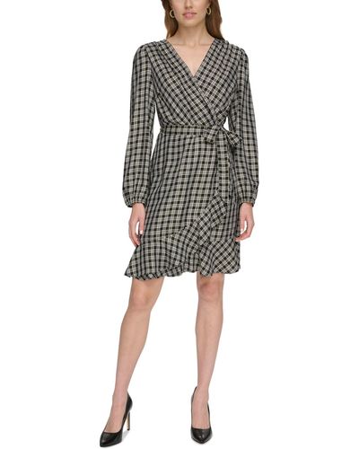 Tommy Hilfiger Check Ruffle-hem Wrap Dress - Black