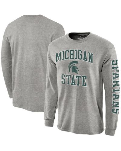 Fanatics Michigan State Spartans Distressed Arch Over Logo Long Sleeve Hit T-shirt - Gray