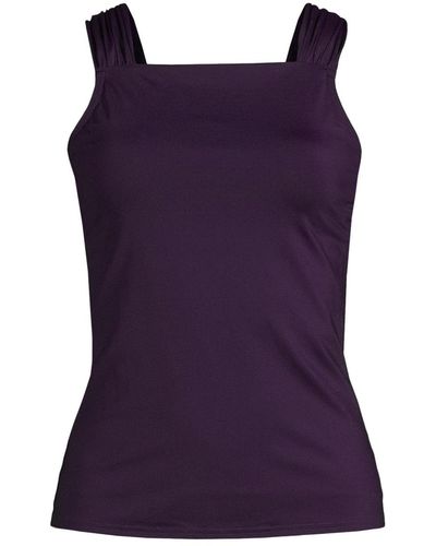 Lands' End Chlorine Resistant Cap Sleeve High Neck Tankini Swimsuit Top - Purple