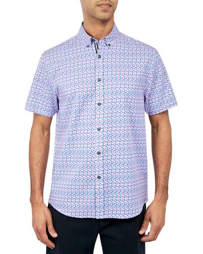 Society of Threads Regular Fit Non-iron Performance Stretch Micro Flower Print Button-down Shirt - Blue