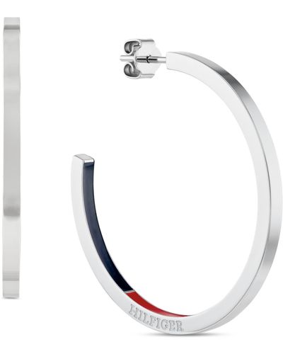Tommy Hilfiger Stainless Steel Red & Blue Medium Hoop Earrings - White