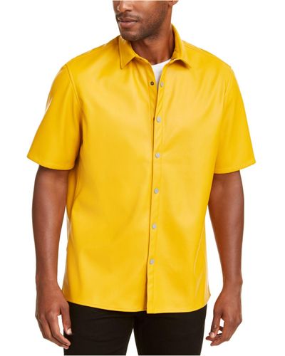 Alfani Faux-leather Shirt, Created For Macy's - Yellow
