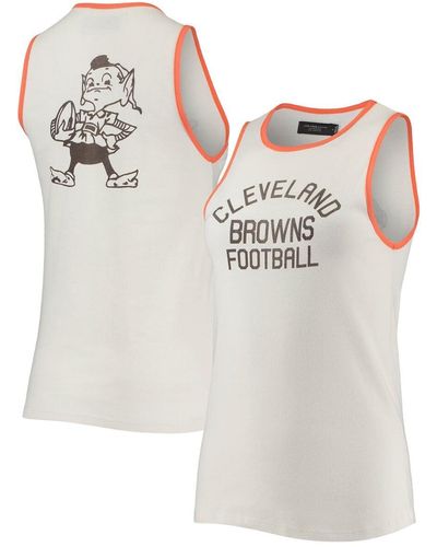 Junk Food White And Orange Cleveland Browns Throwback Pop Binding Scoop Neck Tank Top