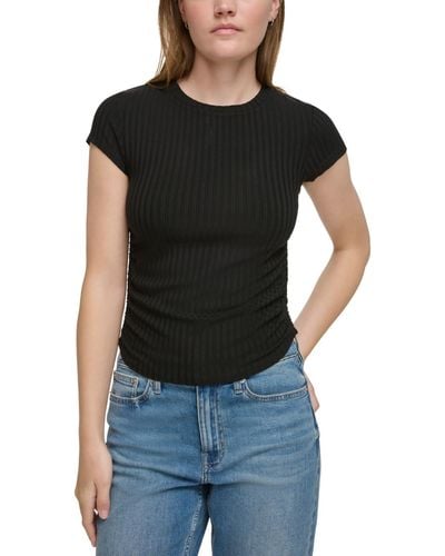 Calvin Klein Short-sleeve Side-ruched Crop Top - Black