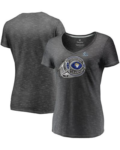 Fanatics Heather Charcoal Los Angeles Rams Super Bowl Lvi Champions Ring Bling V-neck T-shirt - Gray
