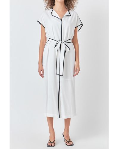 Endless Rose Contrast Binding Belted Midi Dress - White