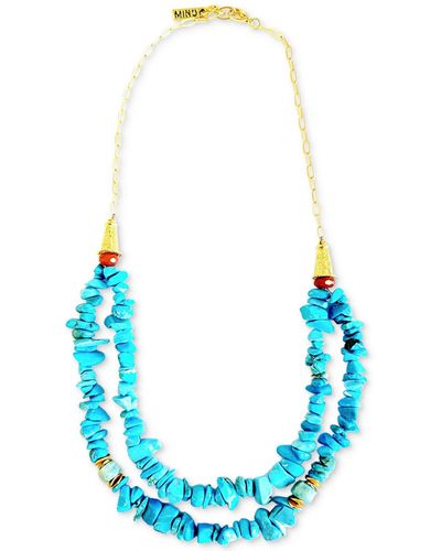 Minu Jewels Gold-tone Amazonite & Turquoise Beaded Double-row Statement Necklace - Blue