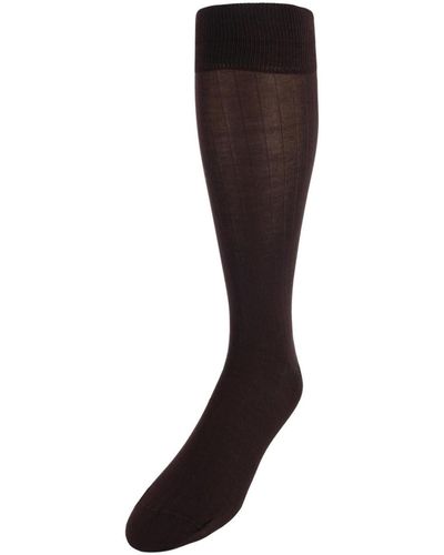 Trafalgar Jasper Ribbed Over The Calf Solid Color Mercerized Cotton Socks - Black