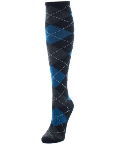 Memoi Argyle Shades Cashmere Blend Knee High Socks - Blue
