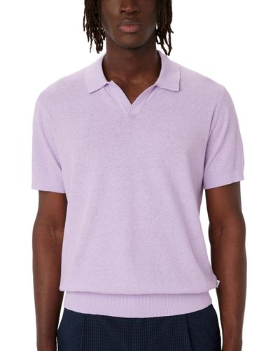 Frank And Oak Slim Fit Short Sleeve Textured Open Collar Polo Sweater - Purple