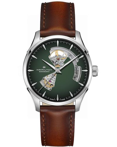 Hamilton Automatic Jazzmaster Open Heart Smoked Stainless Steel Strap Watch 40mm - Green