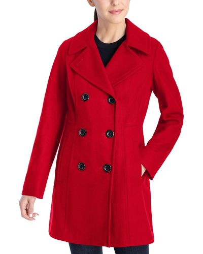 Anne Klein Double-breasted Wool Blend Peacoat - Red