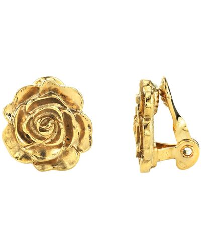 2028 14k Gold-dipped Flower Button Clip Earrings - Yellow