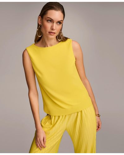 Donna Karan Crewneck Sleeveless Top - Yellow
