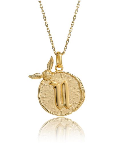 Harry Potter Wizarding World Golden Snitch Initial Gold Plated Pendant Necklace - Metallic