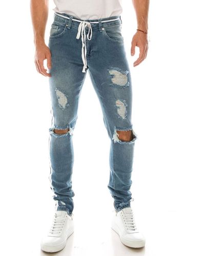 Ron Tomson Modern Skinny Fit Distressed Track Jeans - Blue