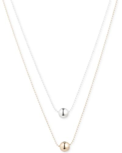 Lauren by Ralph Lauren Two-tone Two-row Bead Pendant Necklace - White