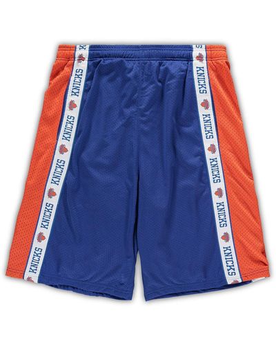 Fanatics Royal And Orange New York Knicks Big And Tall Tape Mesh Shorts - Blue