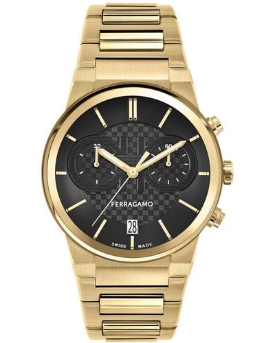Ferragamo Salvatore Swiss Chronograph Gold-tone Stainless Steel Bracelet Watch 41mm - Metallic