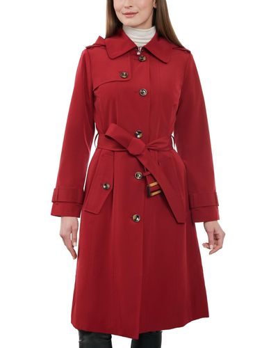 London Fog Single-breasted Hooded Trench Coat - Red