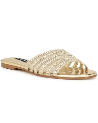 Nine West Lacee Slip-on Strappy Embellished Flat Sandals - White