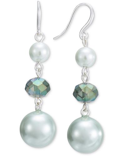 Charter Club Silver-tone Color Bead & Imitation Pearl Triple Drop Earrings - White