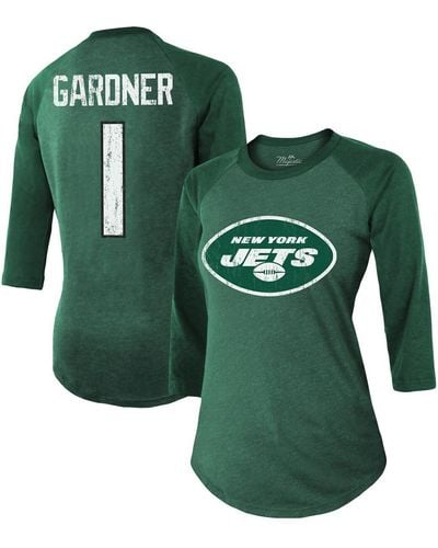 Majestic Threads Ahmad Sauce Gardner New York Jets Player Name And Number Tri-blend Raglan 3/4-sleeve T-shirt - Green