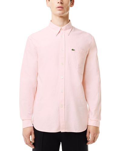 Lacoste Woven Long Sleeve Button-down Oxford Shirt - Pink