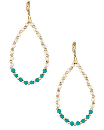 Ettika Turquoise And Imitation Pearl Beaded Oval Earrings - Metallic