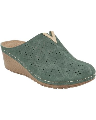 Gc Shoes Camille Slip-on Perforated Wedge Mules - Green