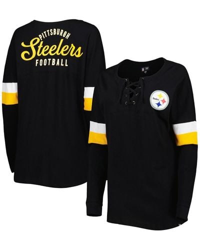 KTZ Pittsburgh Steelers Athletic Varsity Lace-up Long Sleeve T-shirt - Black