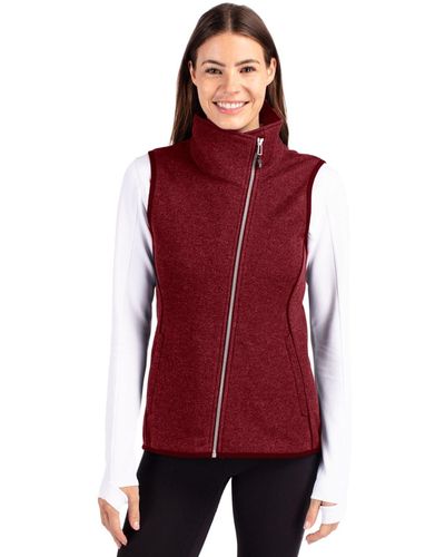 Cutter & Buck Plus Size Mainsail Sweater Knit Asymmetrical Vest - Red