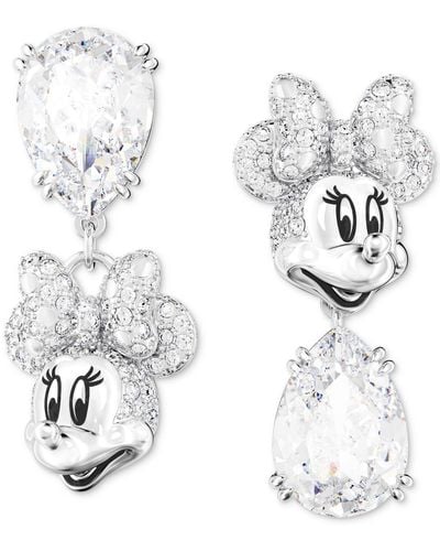 Swarovski Tone Disney Minnie Mouse Crystal Drop Earrings - White