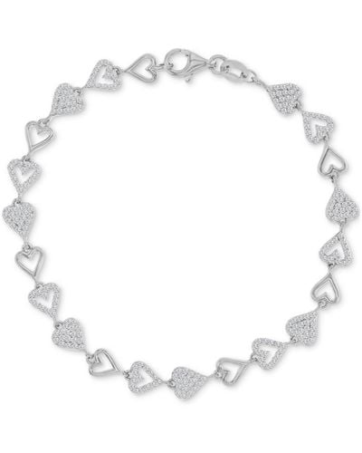 Macy's Cubic Zirconia Pave & Polished Heart Link Bracelet - White