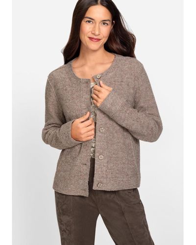 Olsen Long Sleeve Collarless Boiled Wool Cropped Jacket - Gray