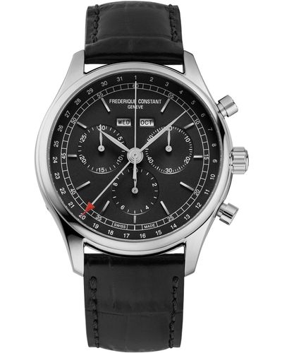 Frederique Constant Swiss Chronograph Leather Strap Watch 40mm - Black