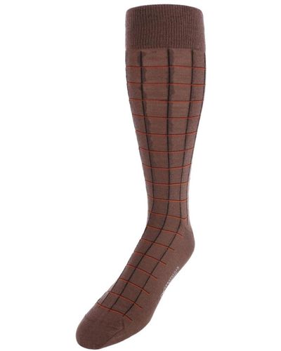 Trafalgar Oscar Windowpane Merino Wool Mid-calf Socks - Brown