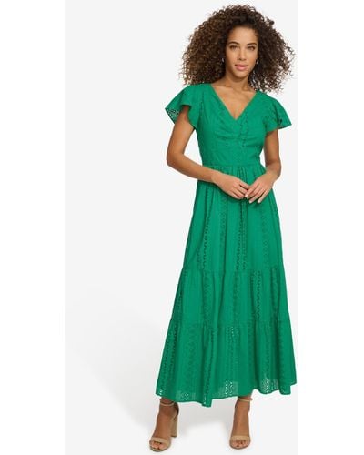 Kensie Textured Eyelet-embroidered Maxi Dress - Green