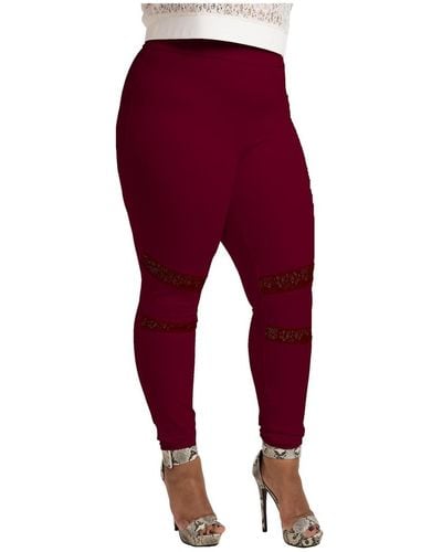 Poetic Justice Plus Size Curvy-fit Lace Inset Pull-on Ponte legging - Red