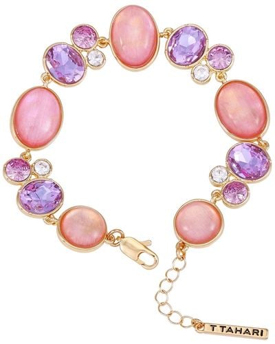 T Tahari Tone Lilac Violet Glass Stone Line Bracelet - Pink