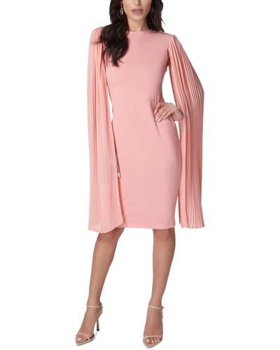 Bebe Pleated Cape-sleeve Fitted Midi Dress - Pink