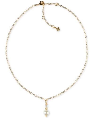 Patricia Nash Gold-tone Imitation Pearl & Pave & Double Bead Lariat Necklace - White