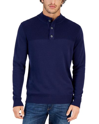 Club Room Button Mock Neck Sweater - Blue