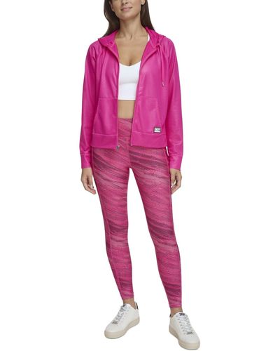 DKNY Sport Womens Plus Cozy Comfy Zip Hoodie Pink 3X