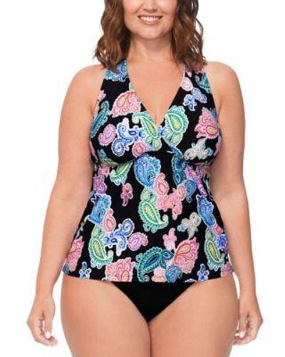 Island Escape Plus Size Leilani Paisley Print H Back Tankini Top Bikini Bottoms Created For Macys - Black