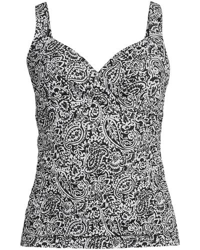 Lands' End Chlorine Resistant Wrap Underwire Tankini Swimsuit Top - Gray